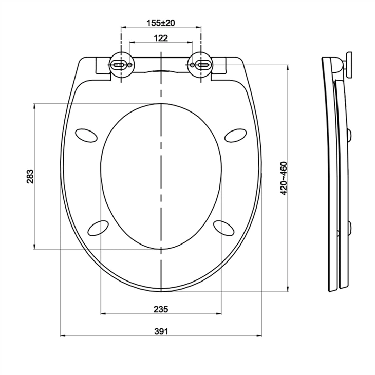 toilet seat wall mounted size
